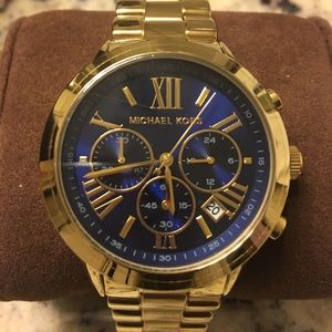 Michael Kors Gold Chronograph Watch with Navy Face